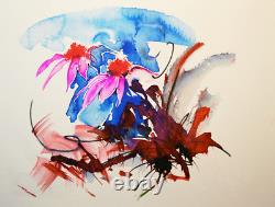 Original Watercolor Abstract Flowers Painting by American Artist EUN