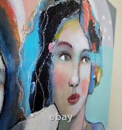 Painting Woman Portrait Abstract Original HEAVY GALLERY WRAPPED CANVAS 20x20
