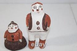 Pair Vintage Zuni Pueblo Pottery Standing Man & Sitting Woman Figures 5.5 & 3