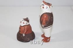 Pair Vintage Zuni Pueblo Pottery Standing Man & Sitting Woman Figures 5.5 & 3