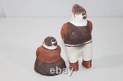 Pair Vintage Zuni Pueblo Pottery Standing Man & Sitting Woman Figures 5.5 & 3