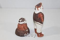 Pair Vintage Zuni Pueblo Pottery Standing Man & Sitting Woman Figures 5.5 & 3
