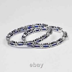 Party Wear Hoop Earring Lab Created Oval Cut 2 Ct Sapphire 925 Sterling Silver