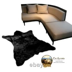Plush Black Bear Skin Area Rug Shaggy Faux Fur Chubby Bear Life size
