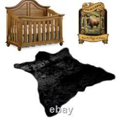 Plush Black Bear Skin Area Rug Shaggy Faux Fur Chubby Bear Life size