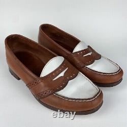 Polo Ralph Lauren Tan White 2-Tone Penny Loafers Shoes Bench Made Maine USA 8.5D