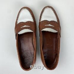 Polo Ralph Lauren Tan White 2-Tone Penny Loafers Shoes Bench Made Maine USA 8.5D