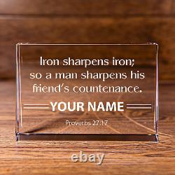 Proverbs 2717 Iron Sharpens Iron Landscape Cut Wedge Crystal Personalized Chri