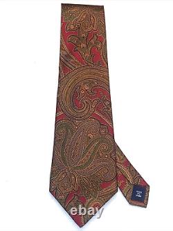 RALPH LAUREN POLO NECKTIE 100% SILK Hand Made USA, AUTHENTIC, Gold, Red Luxury