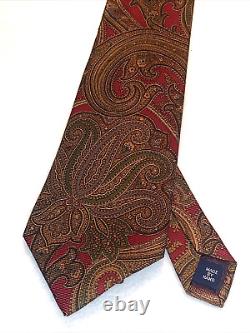 RALPH LAUREN POLO NECKTIE 100% SILK Hand Made USA, AUTHENTIC, Gold, Red Luxury