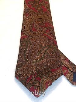 RALPH LAUREN POLO NECKTIE 100% SILK Hand Made USA, AUTHENTIC, Gold, Red Luxury