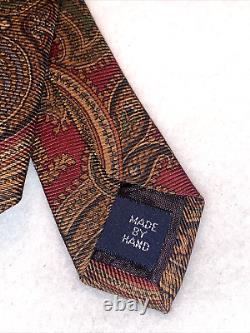 RALPH LAUREN POLO NECKTIE 100% SILK Hand Made USA, AUTHENTIC, Gold, Red Luxury