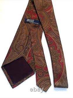 RALPH LAUREN POLO NECKTIE 100% SILK Hand Made USA, AUTHENTIC, Gold, Red Luxury