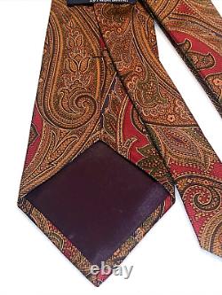 RALPH LAUREN POLO NECKTIE 100% SILK Hand Made USA, AUTHENTIC, Gold, Red Luxury