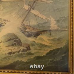 Rare Antique F. E. Buttersworth Chromolithograph Go Right San Francisco Shipwreck