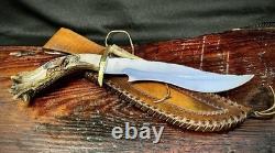 Rare Bob Schopp XL Handmade 10 Bowie Knife With Original Sheath. USA Made