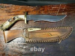 Rare Bob Schopp XL Handmade 10 Bowie Knife With Original Sheath. USA Made