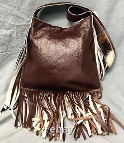 Raviani Crossbody Fringe Bag Withcrystal Concho Brindle Leather MADE IN USA