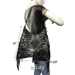 Raviani Fringe Leather Hobo Bag Calfskin Leather WithCrystals (Made in USA)