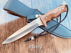 Rbh Custom Hand Made Tactical Knife Rose Wood Handle & Leather Sheath, #rbh-02