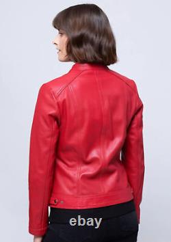 Red Women's Sheepskin 100% Real Leather Handmade Jacket Stylish Slim Fit Coat