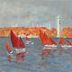 Red Yachts. Oil On Canvas. Unique Handmade Paintings On Canvas