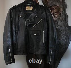 Retro Vintage STEERHIDE 1950's Motorcycle Black LEATHER Biker JACKET Heavy EUC