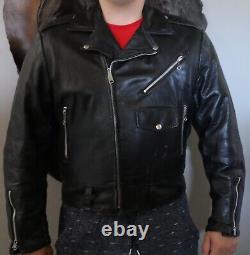 Retro Vintage STEERHIDE 1950's Motorcycle Black LEATHER Biker JACKET Heavy EUC