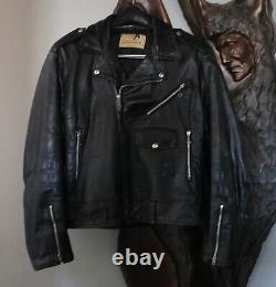 Retro Vintage STEERHIDE 1950's Motorcycle Black LEATHER Biker JACKET Heavy EUC