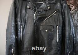 Retro Vintage STEERHIDE 1950's Motorcycle Black LEATHER Biker JACKET Heavy EUC