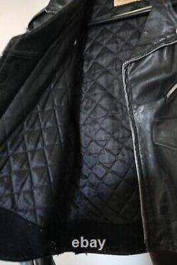 Retro Vintage STEERHIDE 1950's Motorcycle Black LEATHER Biker JACKET Heavy EUC