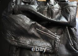 Retro Vintage STEERHIDE 1950's Motorcycle Black LEATHER Biker JACKET Heavy EUC