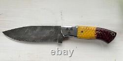 Rockin H Cutlery Handmade Damascus Steel Hunting Knife withCamelbone, Made in USA