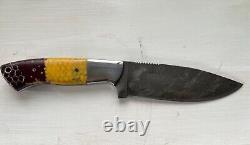 Rockin H Cutlery Handmade Damascus Steel Hunting Knife withCamelbone, Made in USA