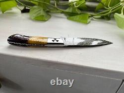 Rockin H Cutlery Handmade Damascus Steel Hunting Knife withCamelbone, Made in USA