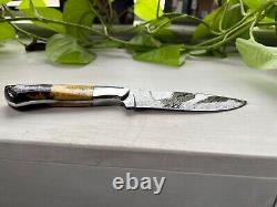 Rockin H Cutlery Handmade Damascus Steel Hunting Knife withCamelbone, Made in USA