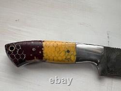 Rockin H Cutlery Handmade Damascus Steel Hunting Knife withCamelbone, Made in USA