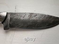 Rockin H Cutlery Handmade Damascus Steel Hunting Knife withCamelbone, Made in USA