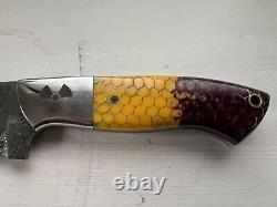 Rockin H Cutlery Handmade Damascus Steel Hunting Knife withCamelbone, Made in USA