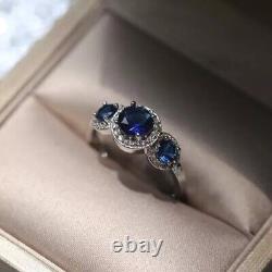 Round Cut Simulated Blue Sapphire Women's Wedding Ring In 14k White Gold Plated