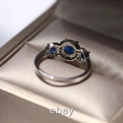 Round Cut Simulated Blue Sapphire Women's Wedding Ring In 14k White Gold Plated