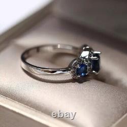 Round Cut Simulated Blue Sapphire Women's Wedding Ring In 14k White Gold Plated