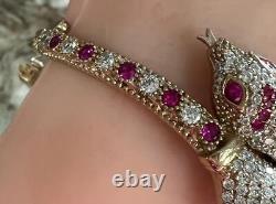 Ruby & Genuine Diamond Snake Bracelet 14K Gold on SOLID 925 gp Pink Sapphires