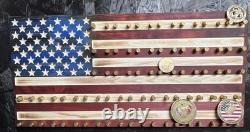 Rustic Wooden 9mm Shell Casing Challenge coin Flag Made in America-coin holder