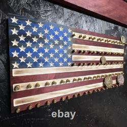 Rustic Wooden 9mm Shell Casing Challenge coin Flag Made in America-coin holder