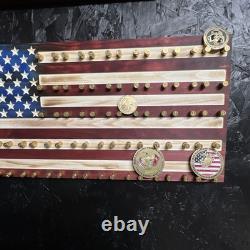 Rustic Wooden 9mm Shell Casing Challenge coin Flag Made in America-coin holder