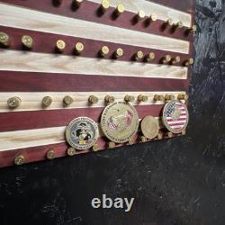Rustic Wooden 9mm Shell Casing Challenge coin Flag Made in America-coin holder