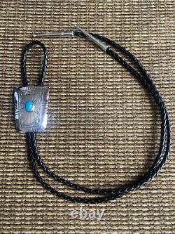 SIGNED NAVAJO DINE BEGAYE NATIVE AMERICAN INDIAN SILVER BOLO TIE. Hand made USA