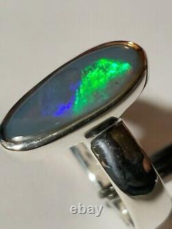 SOLID AUSTRALIAN OPAL RING 925 STERLING SILVER, SIZE 6.5, Handmade in USA