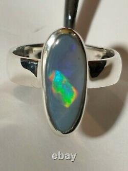 SOLID AUSTRALIAN OPAL RING 925 STERLING SILVER, SIZE 6.5, Handmade in USA